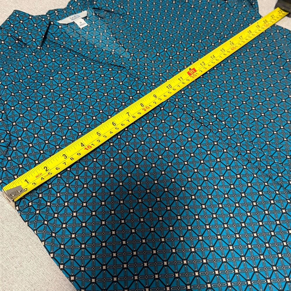 Croft & Barrow Women’s Long Sleeve Pull-Over Tunic Teal Patterned Blouse SZM - Picture 7 of 14